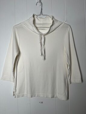 Banana Republic Cotton Ivory Drawstring Cowl Neck Top 3/4 Sleeves Size Large